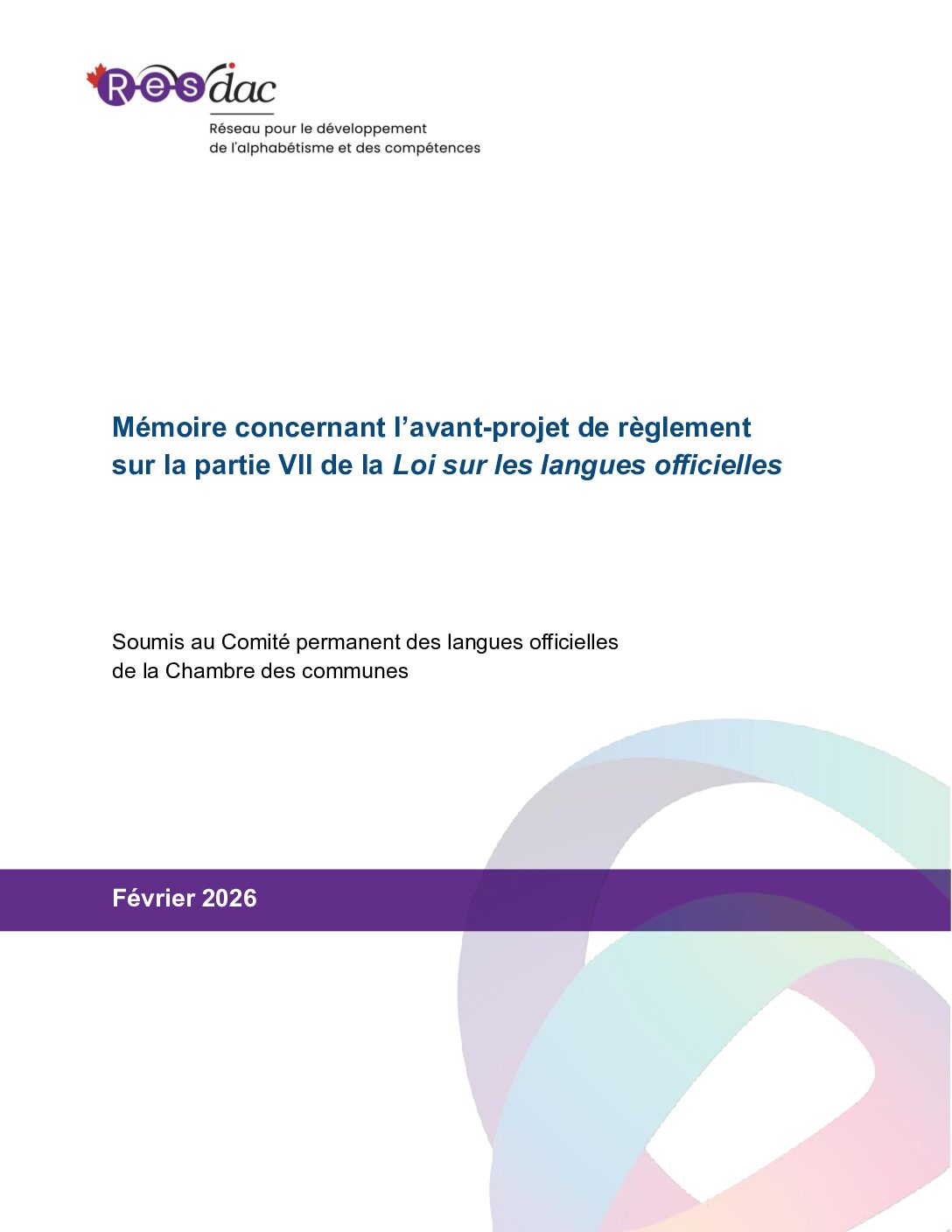 Mémoire concernant l’avant-projet de règlement sur la partie VII de la Loi sur les langues officielles
